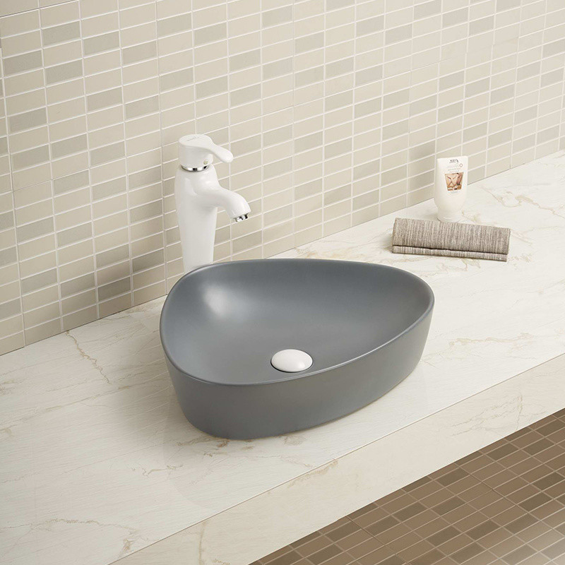 Polished Surface Counter Top Bathroom Sink White And Black Color Triangle Surface