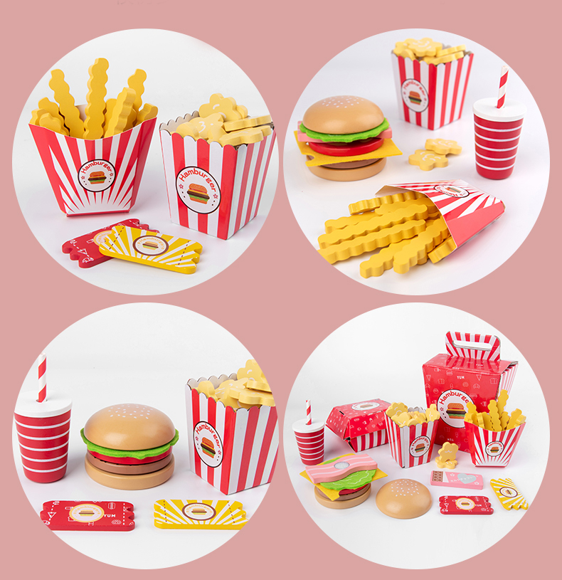 Wooden Burger Fries Baby Developmental Toys Children'S Toy Kitchen Food Set
