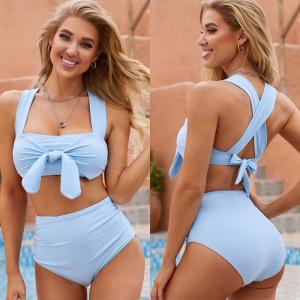 China Light Blue Color Swimming Suits Bikini For Beach Pure Color Nylon Fabric Comfortable In Stock wholesale