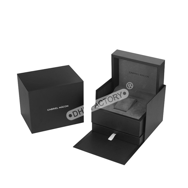 Luxury High Quality Custom Logo Black Rigid Cardboard Paper Gift Packaging Single Watch Box Caja De Regalo Para Reloj