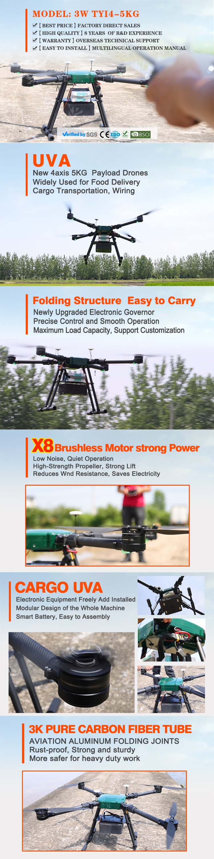 Customizable Payload Black Quadcopter Drone for Cargo Delivery 10km Image Transmission Remote Control for Beginners Hobbyists