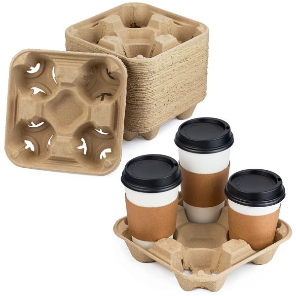 Takeout Containers For 4 Cups 100% Compostable Biodegradable For Coffee Or Tea Cup