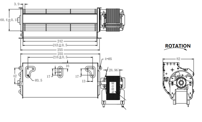 48W 0.82A Cross Flow Blower Fan C Frame Shaded Pole Fan Motor 2700RPM