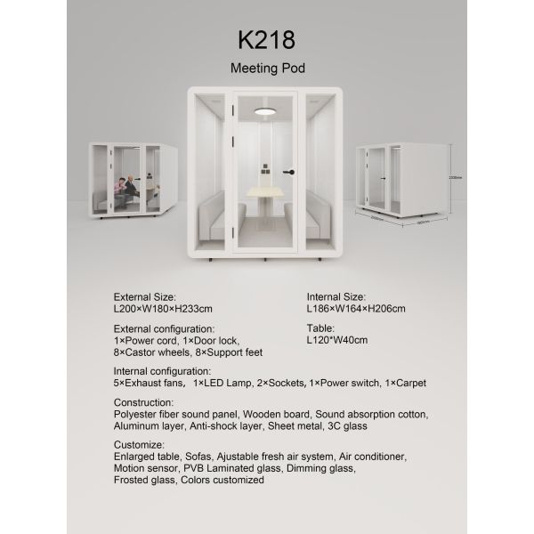 Modular Soundproof Booth with High Soundproofing Level and Modern Sleek Design for Office Pod