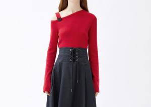 China Chinese Red Single Strap Slop Shouder Womens Knit Pullover Long Sleeves Knitwear wholesale
