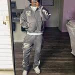 Custom Streetwear Vintage Cropped Zip Hoodie and Sweatpants Set with Towel