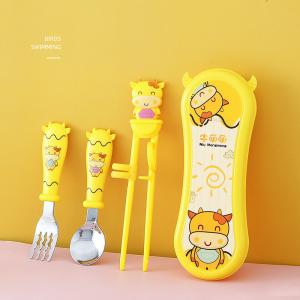 China Stainless Steel Children's Flatware Silverware Cartoon Cow Spoon Fork 19*4.5CM 35g wholesale