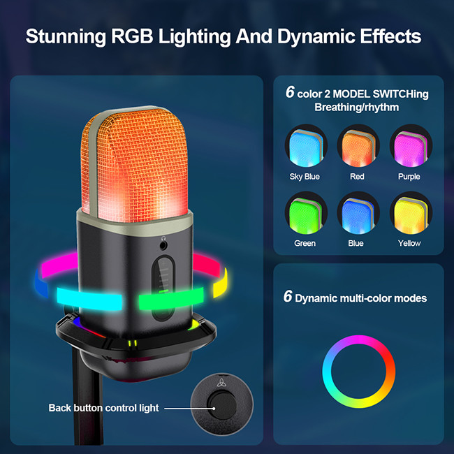CE Gaming USB Microphone , PC Condenser Mic With Quick Mute RGB Indicator