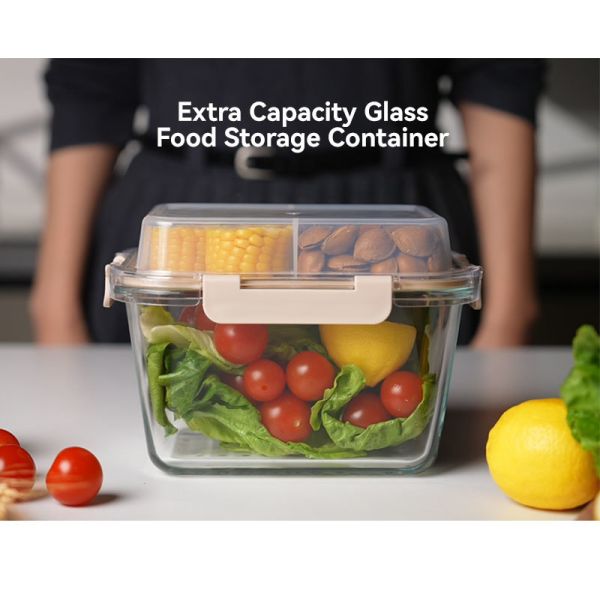 IKOO Double Layer Glass Food Container with Divider