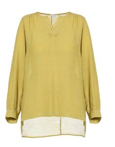 China Light Yellow V Neck Fashion Ladies Blouse With Asymmetrical Hem For Summer / Spring wholesale