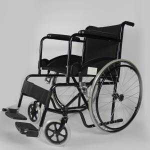 China Elderly Care Folding Steel Wheelchair With Solid Castor And Rear Wheel wholesale