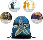 Summer Starfish Drawstring Grip Bags Dark Blue Ocean Animals String Bag Outdoor