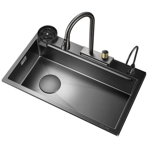2024 Stainless Steel Kitchen Sink With 2 Piano Key Led Waterfall Faucet Large