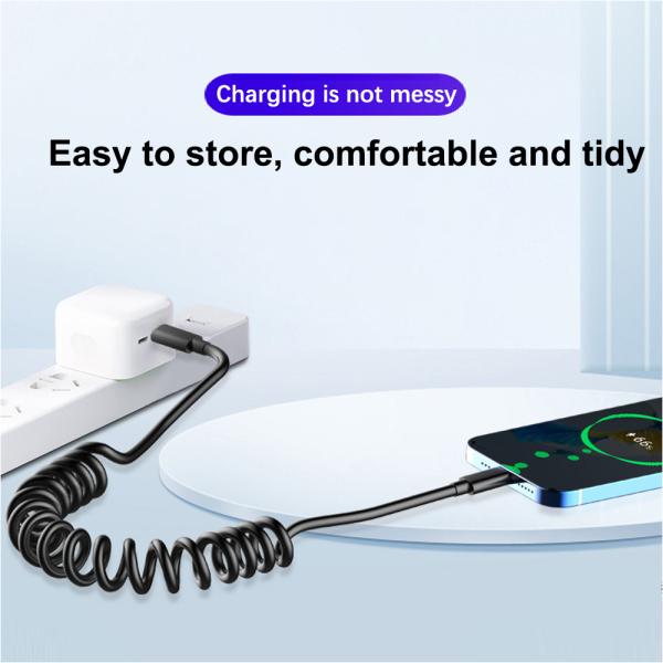 Spring Wire Black Color 3A Multi Function C To C To L Charging Cable TPU High Speed Data Transfer Cable