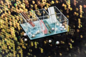 China 17.5x13x6cm Green Glitter Clear Aesthetic Desk Organizer wholesale