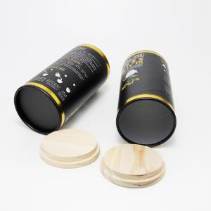 China Tea Paper Cans Packaging Black Label Wooden Lid Foil Layer Inside wholesale