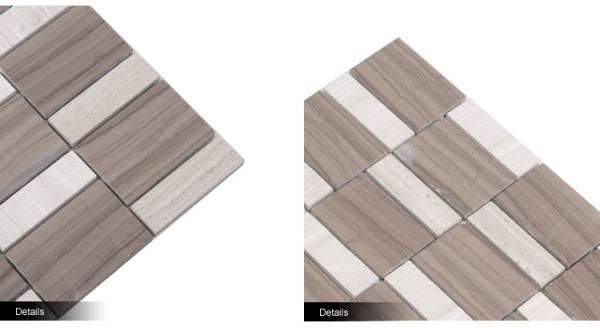Chinese Wood Light Grain And Athens Gray Marble Grey Floor Mosaic Tile