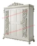 Luxury Upholstery Fabric Headboard Padding with Solid Wood Bed in Ivory White