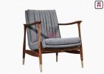 Brown Leather Single Sofa Chair Ash Wood Frame With Copper Feet 73 * 68 * 85cm