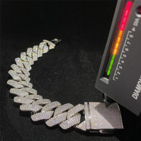18mm Vvs Moissanite Hip Hop Cuban Chain Bracelet Claw Setting 925 Sterling