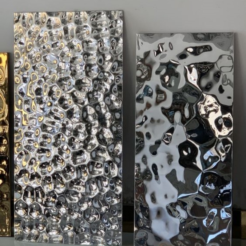 JIS 304 Stainless Steel Sheet 8K Mirror Stamped Water Ripple Wave Patten Bending Metal Sheet