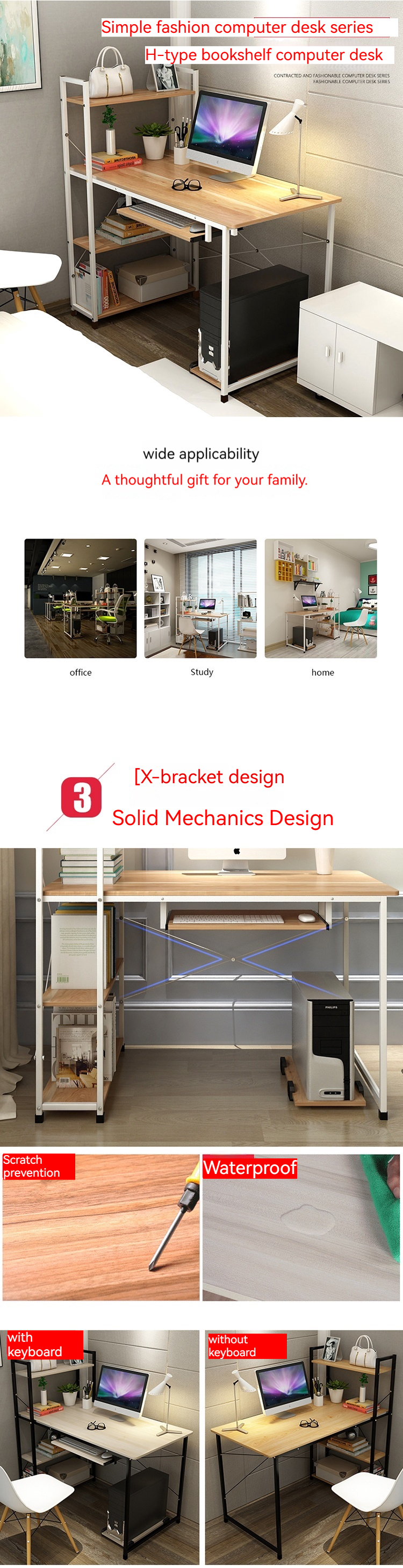 Space-Saving Desktop Computer Desk for Student Writing and Study in Apartments