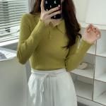 Lapel Button Women Knit Sweater , Long Sleeve Knit Sweater