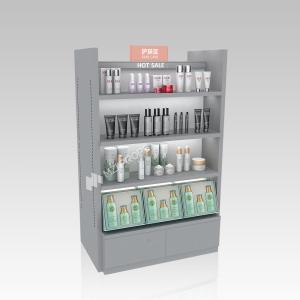 China Skincare Display Cabinet Gray Wooden Beauty Store Display Rack With Adjustable Layer Board For Cosmetic Store Design wholesale