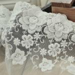 Soft Graceful White Nylon Lace Trim , Floral Wide Mesh Tulle Lace Trim By The