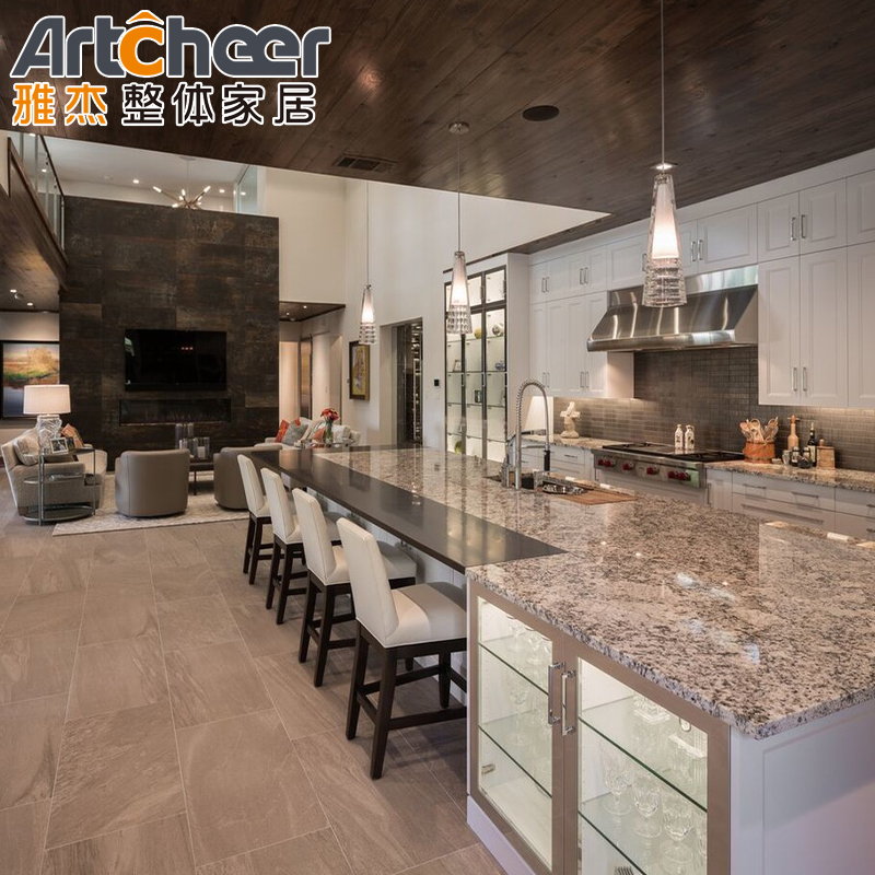 White Shaker Solid Wood Slim Style Modular Kitchen Cabinets American Market Dining Island
