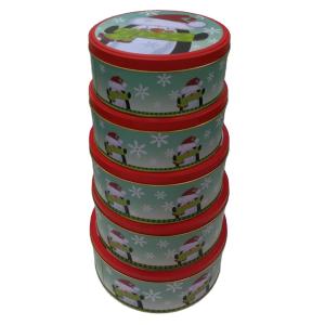 China Recyclable Christmas Seasonal Metal Cookie Tins With Lids In Set Of 5 wholesale