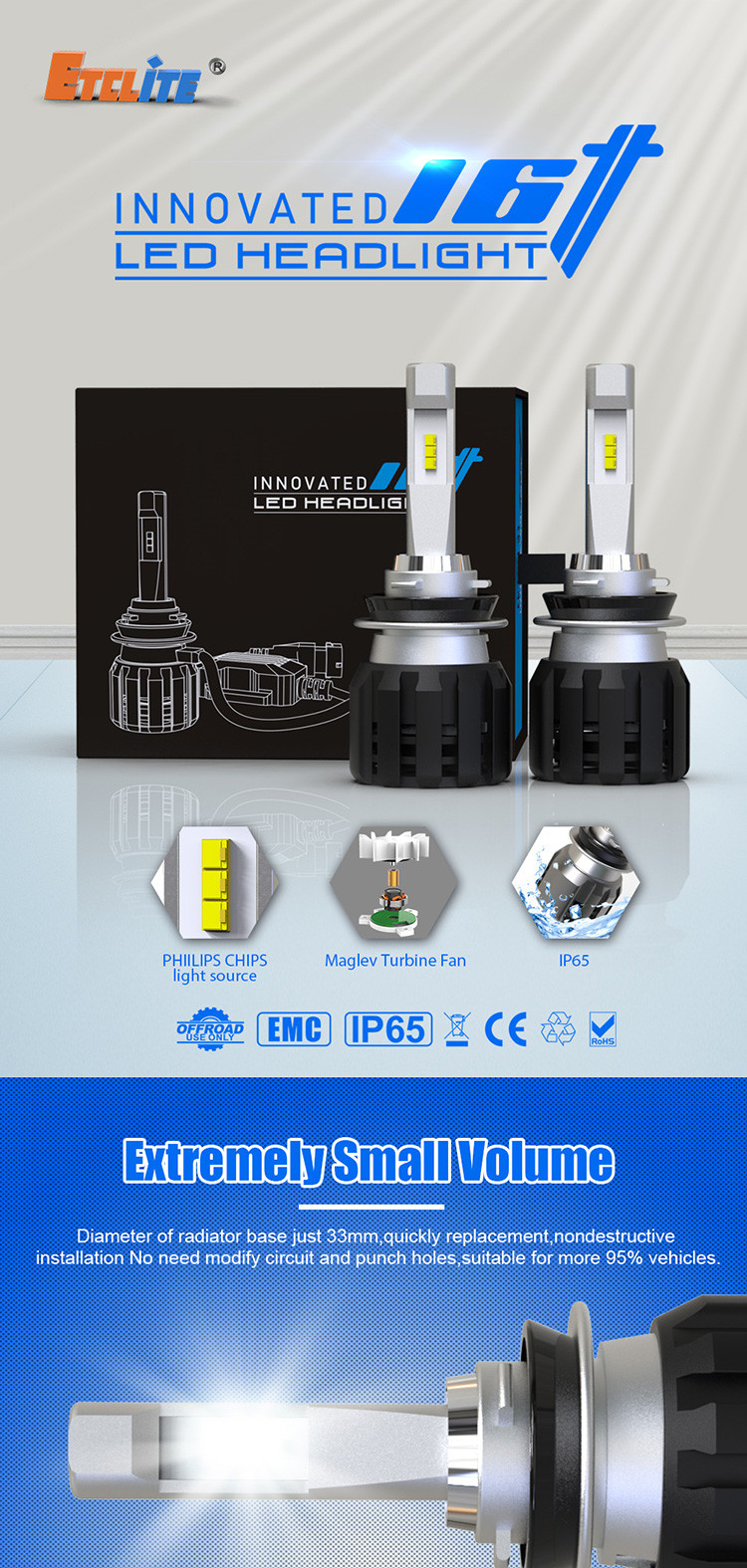 Rohs Approved High Lumen LED Headlight Bulbs , DC12V H1 Led Bulb 100w