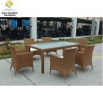 Modern PE Rattan Garden Patio Dining Table and Chair Set for 6 People Aluminum
