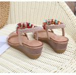 BS098 Sandals Women Ladies Shoes Bohemian Style T-Strip Rhinestone Wedge Sandals