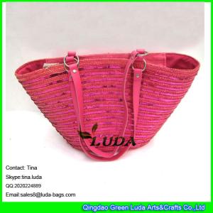 China LUDA chevron wheat straw tote zipper closure beach straw handbag bags wholesale