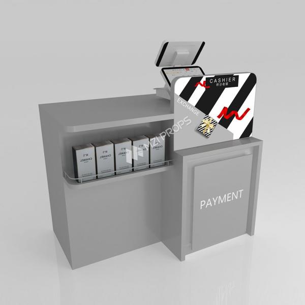 Retail Display Counter Grey Wooden Cash Register With Light Box For Retail Store