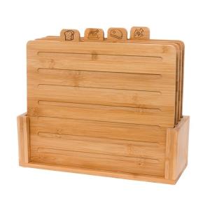 China Eco-Friendly Solid Bamboo Square Chopping Board Set With Stand For Kitchen Sustainable wholesale