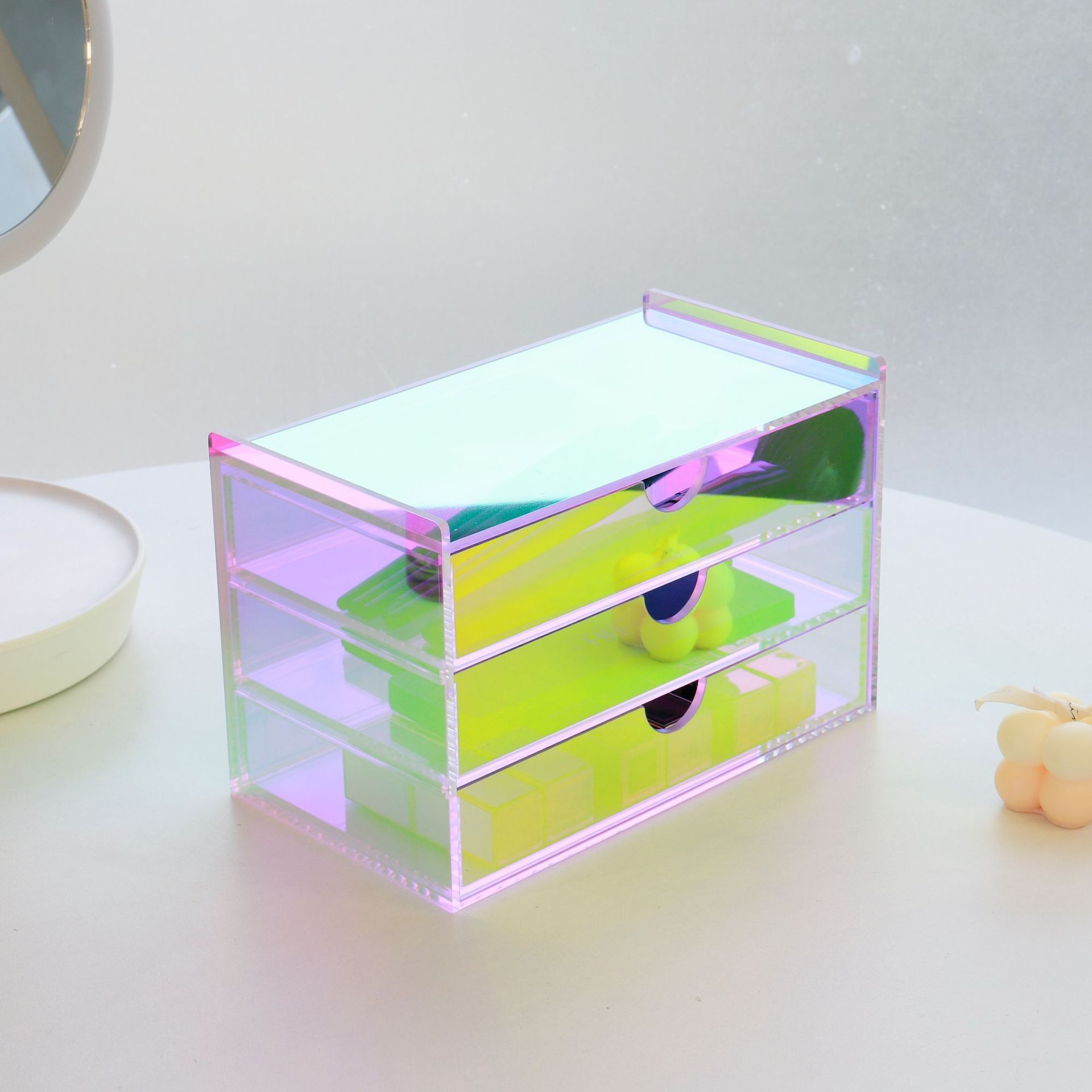 Rainbow Color Acrylic Box With Drawers Plexiglass Jewelry Box For Home Collection