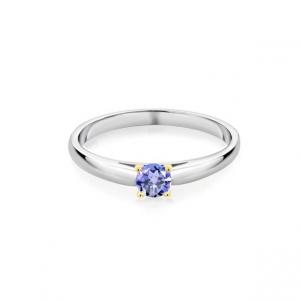 China Gem Stone King 0.18 Ct Blue Tanzanite 925 Sterling Silver Ring with 10K Yellow Gold Prongs Ring on sale
