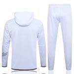 Plain White Full Football Tracksuits Long Drawstring Hooded Football Training