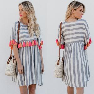 China Women Casual Striped Dresses With Color Tassel wholesale