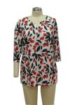 Flowered Printed Fancy Ladies Casual T Shirts Women'S 3 4 Length Sleeve Tops