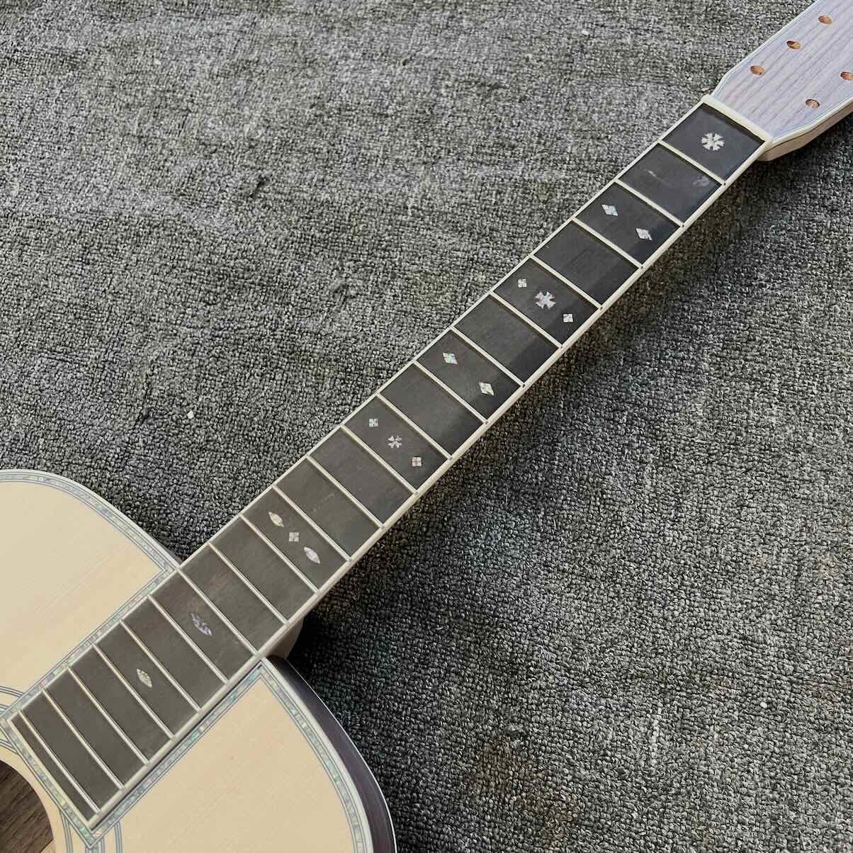 Custom Solid Spruce Top OM Kits Acoustic Guitar without Finishing, Customized Logo on Headstock