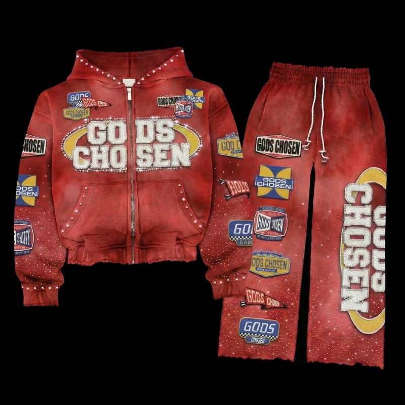Vintage Acid Wash Heavyweight Rhinestone Patchwork Tracksuit Set