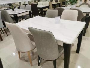 China 4 Chairs Type Contemporary Dinette Sets With Deep Walnut Color Frame wholesale