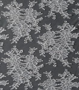 China 150cm Width Nylon Lace Fabric White Flower Design For Dress wholesale