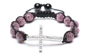 China Shamballa Bracelet, Crystal Pave Alloy Beads, Silver Plated Brass Cross wholesale