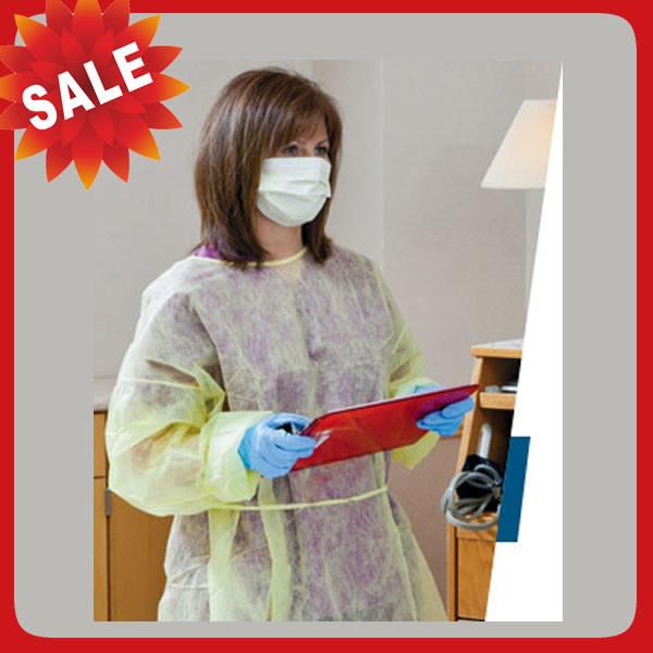 Nonwoven Disposable Dressing Gowns Hospital Scrubs With Elastic Cuff Anti Blood