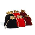 Soft Slip No Villi Velvet Drawstring Jewelry Bags With Gold Open Mouth