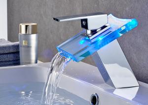 China ROVATE Watermark LED RGB Faucet Spout Washroom Waterfall Basin Mixer Tap wholesale
